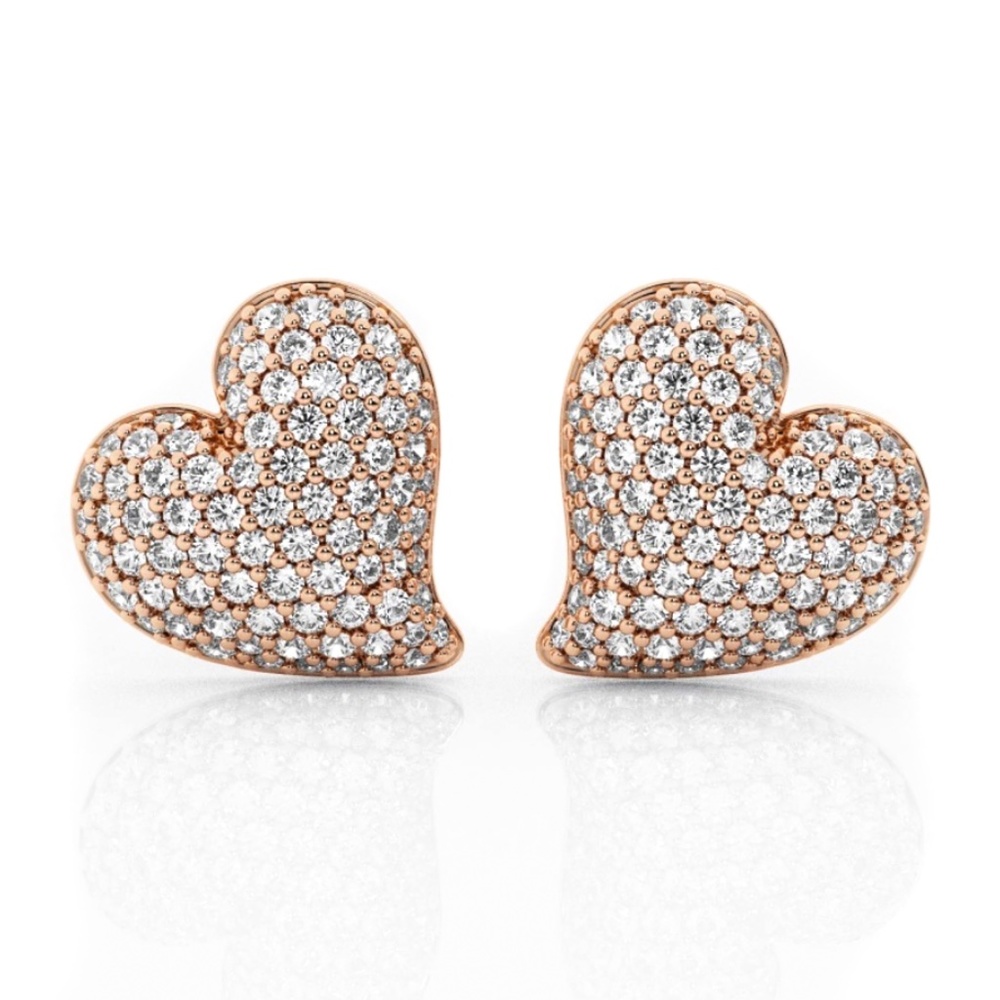 Honey Comb Set Women Rose Gold 925 Sterling Silver 3D Cute Heart Stud Earrings